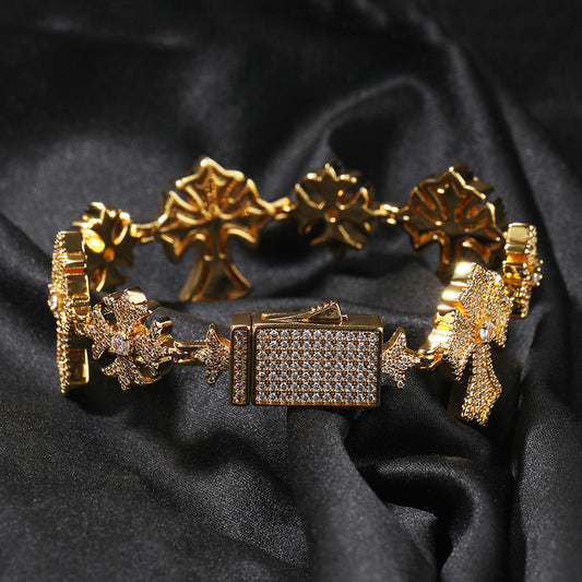 Iced Snowflake Cuban Link Bracelet for Women & Men - Cubic Zirconia Copper Chain Bracelet in Gold or Silver, 7inch/8inch