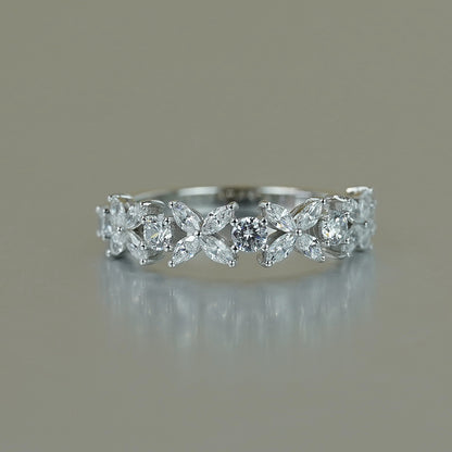 Moissanite Clover Ring, Marquise Cluster Promise Ring, Stackable Wedding Ring