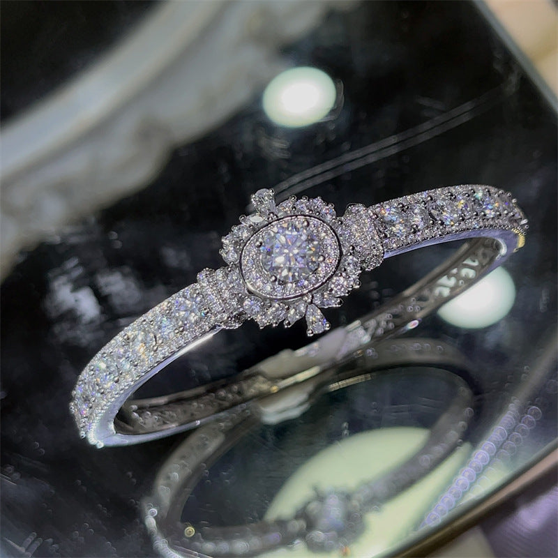 VVS1 Moissanite Tennis Bracelet for Women, Full Pavé Halo Bangle product image