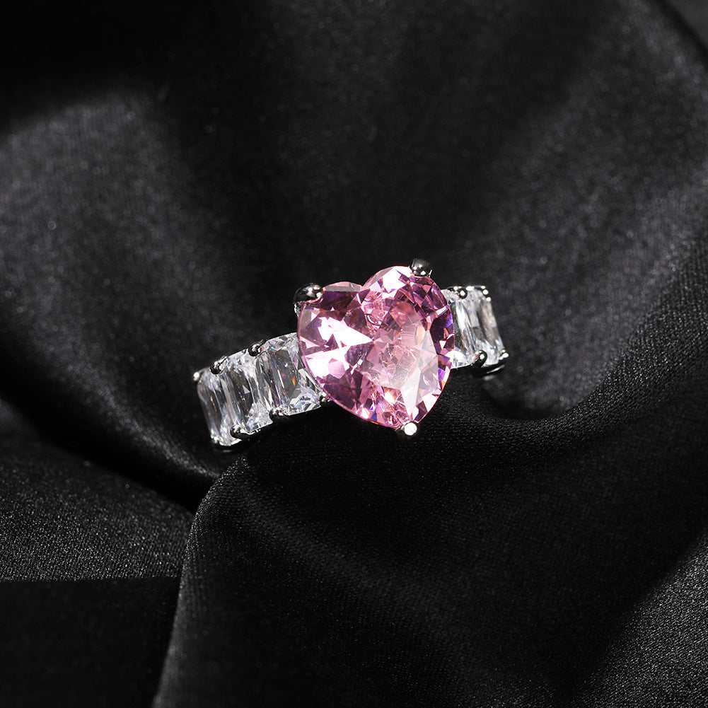 Heart Cut Pink Cubic Zirconia Ring for Women & Men - Elegant Silver Tone Stackable Statement Ring product image