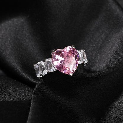 Heart Cut Pink Cubic Zirconia Ring for Women & Men - Elegant Silver Tone Stackable Statement Ring