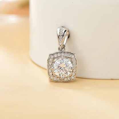 Yellow Moissanite Halo Pendant, Square Cushion Cut 3 Carat Style Necklace Charm