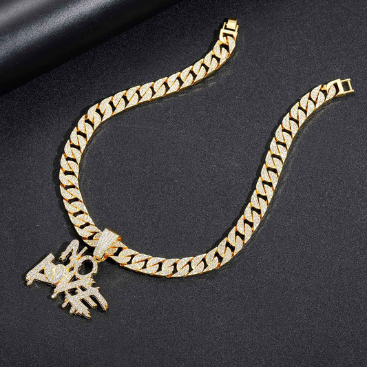 Hip Hop Heart Letter Teardrop Alloy Pendant Necklace for Men and Women