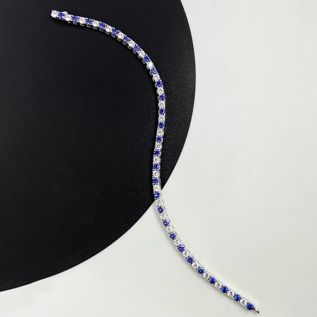 925 Silver Blue Stone Tennis Bracelet, Dainty Cultured Sapphire Bracelet for Women, Everyday Stackable Wrist Jewelry product image