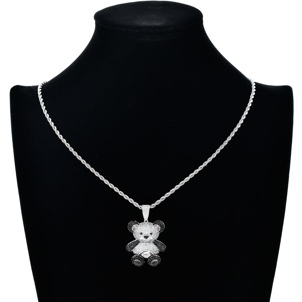 Hip Hop Bear Cat Cubic Zirconia Pendant Necklace for Men and Women