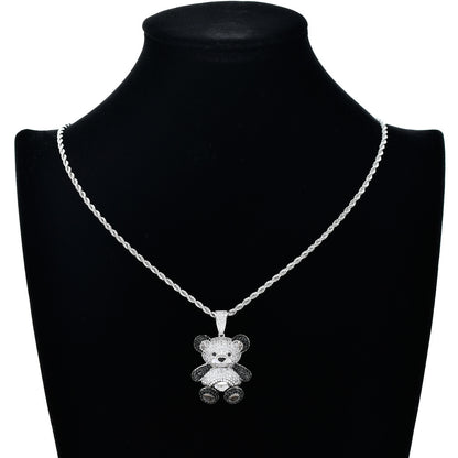 Hip Hop Bear Cat Cubic Zirconia Pendant Necklace for Men and Women