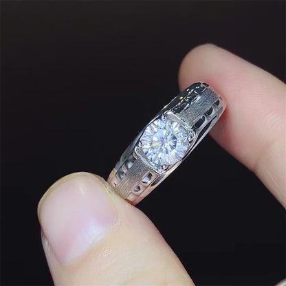 Men’s Moissanite Ring U-Shape Band VVS1 Round Stone Wedding Promise Ring