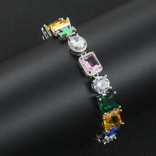 Cross Round Cubic Zirconia Bracelet for Men