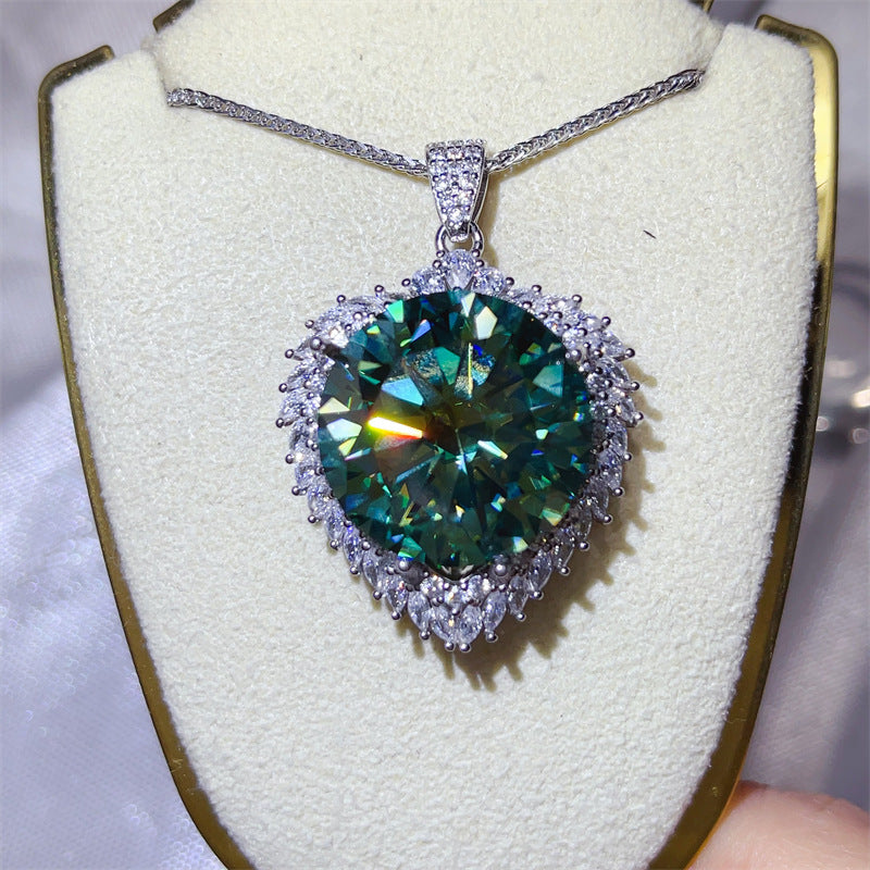 20 Carat Round Moissanite Halo Pendant Necklace, Large Color Stone Statement Necklace product image