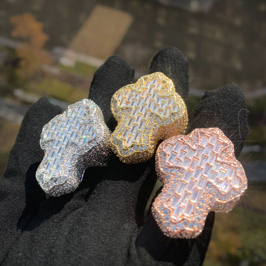 Unisex Iced Out Cross Statement Ring