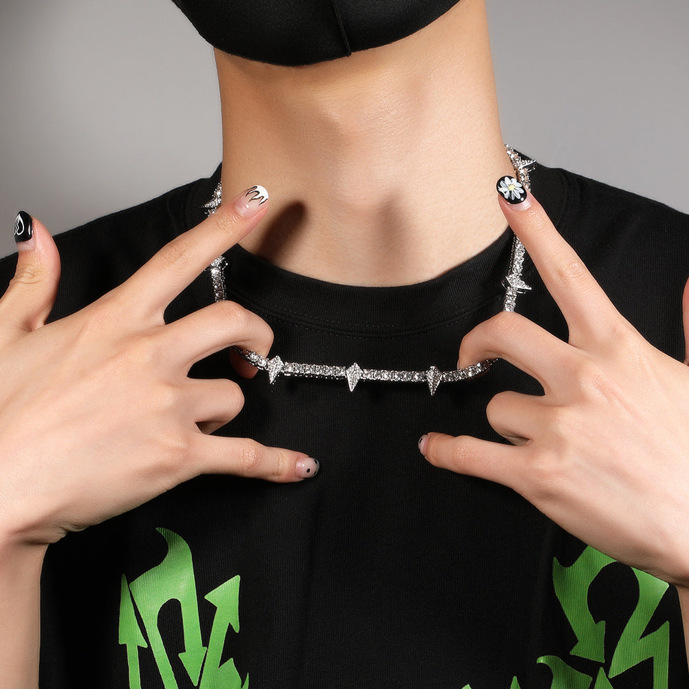 Unisex Iced Arrow Chain Necklace Pendant - Statement Hip Hop Crystal Chain in Silver, Gold, Rose Gold, Black & Glow Colorways