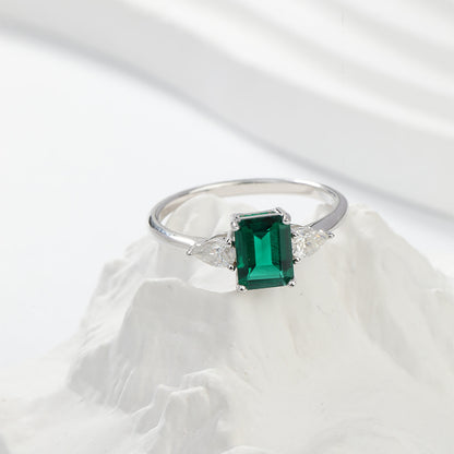 925 Silver Emerald Cut Green Stone Ring for Women, Promise Ring, Engagement-Style Ring