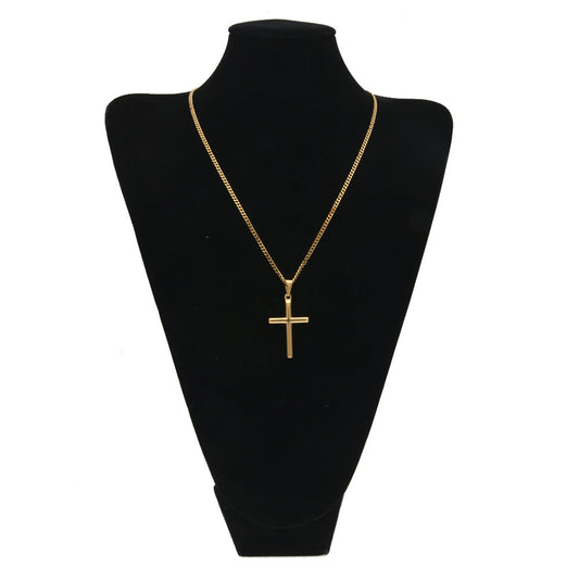Gold Plated Stainless Steel Cross Pendant Necklace with 24 Inch Cuban Chain