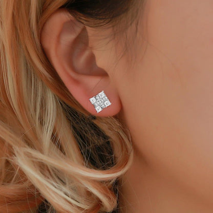 Moissanite Geometric Square Stud Earrings, Iced Out Hip Hop Ear Studs, Unisex Unbranded