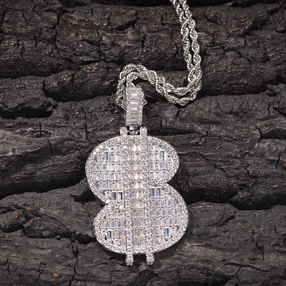 Iced Coin Money Pendant Necklace with Cubic Zirconia Twisted Chain for Men & Women