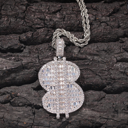 Iced Coin Money Pendant Necklace with Cubic Zirconia Twisted Chain for Men & Women