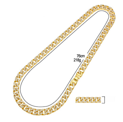 Iced Out Gold Plated Cuban Link Chain Necklace for Men & Women – Statement Rhinestone Hip Hop Pendant Chain