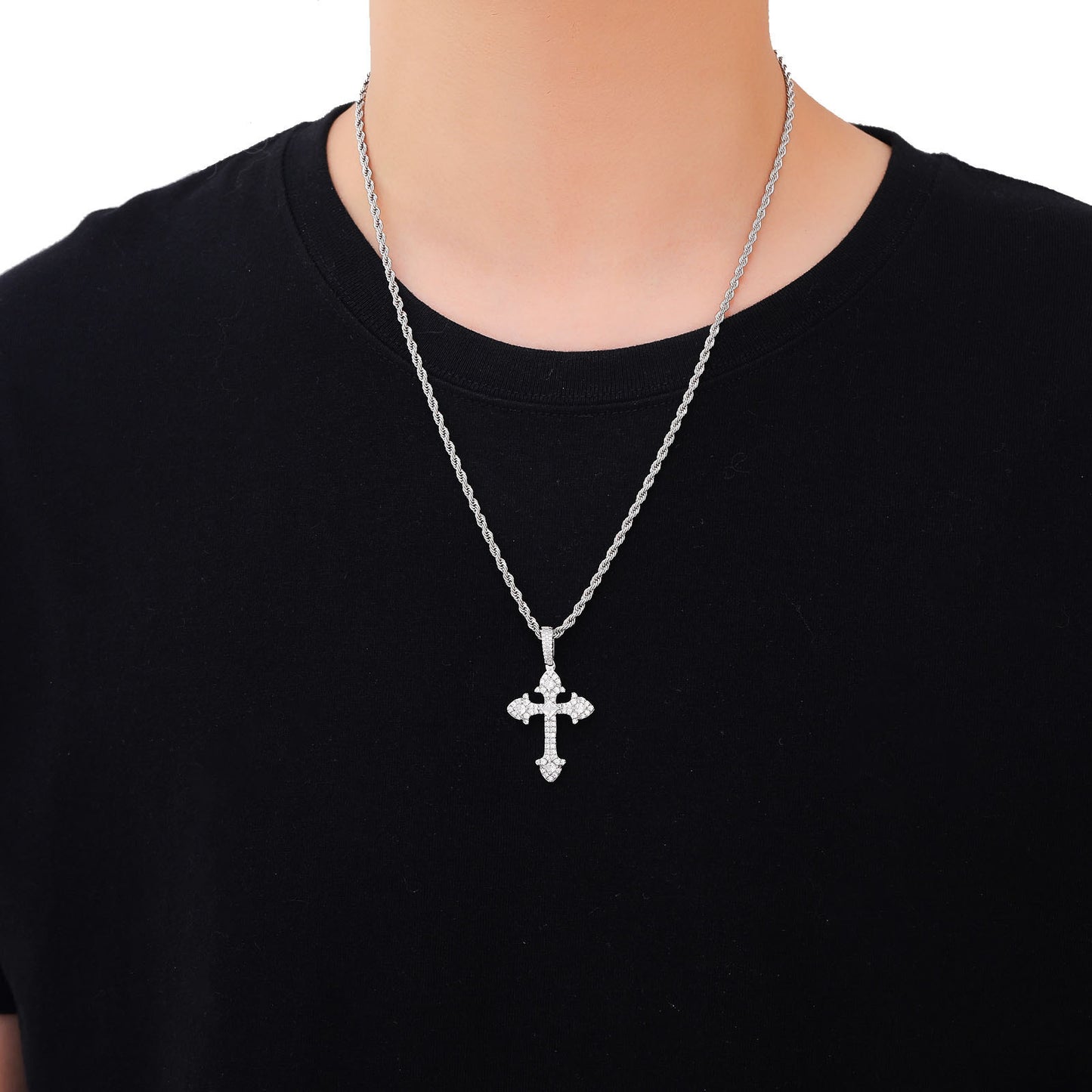 Hip Hop Vintage Cross Floral Copper Pendant Necklace for Men and Women