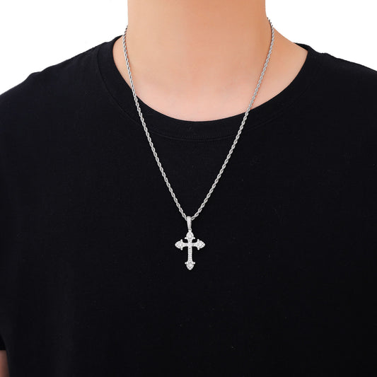 Hip Hop Vintage Cross Floral Copper Pendant Necklace for Men and Women