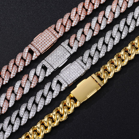 Iced Out Cuban Link Chain and Bracelet Set with Cubic Zirconia for Men and Women alternate product image