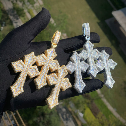 Unisex Iced Cross Pendant Necklace