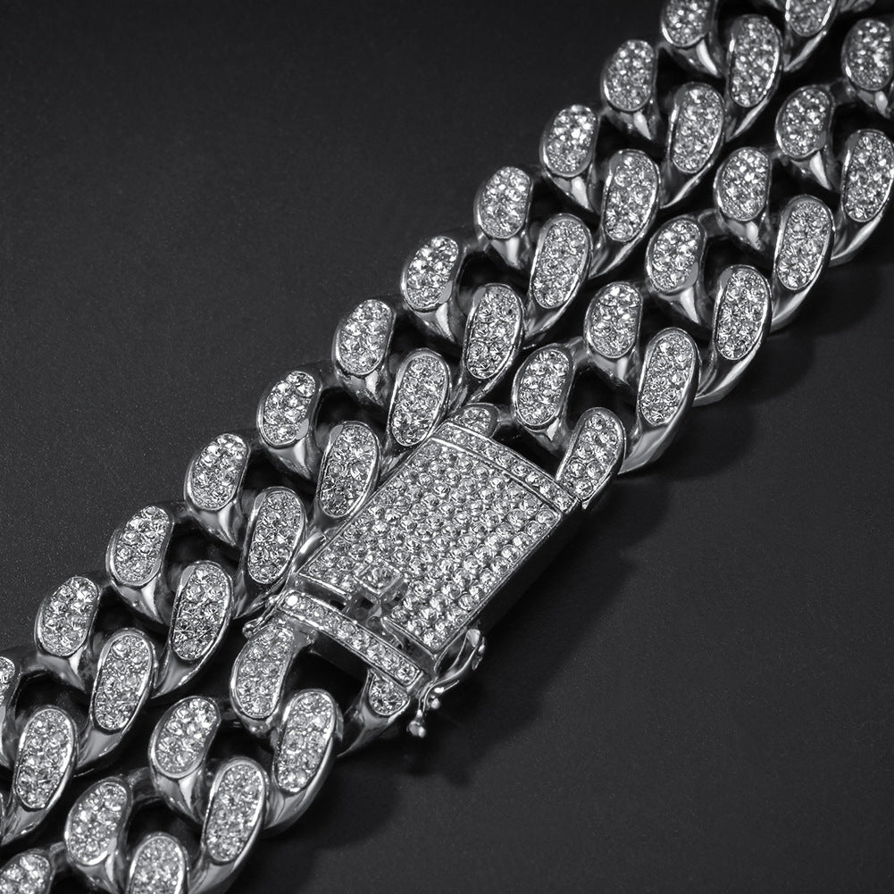 Iced Cuban Link Chain Necklace & Bracelet Set for Men, Gold Plated Statement Hip Hop Chain in Gold, Silver & Rose Gold