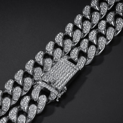 Iced Cuban Link Chain Necklace & Bracelet Set for Men, Gold Plated Statement Hip Hop Chain in Gold, Silver & Rose Gold