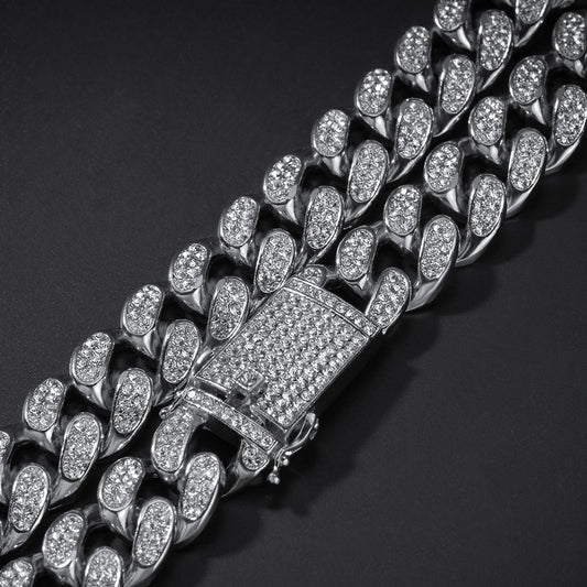 Iced Cuban Link Chain Necklace & Bracelet Set for Men, Gold Plated Statement Hip Hop Chain in Gold, Silver & Rose Gold