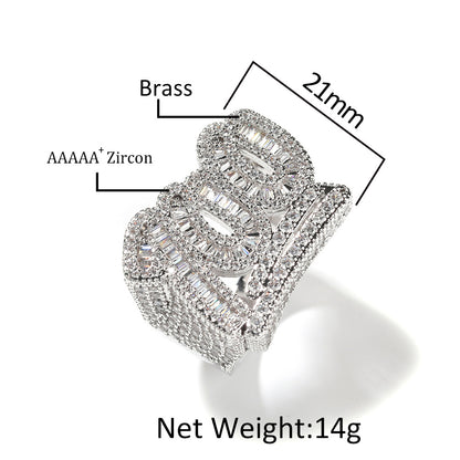 Number 100 CZ statement ring size image showing 24mm face width