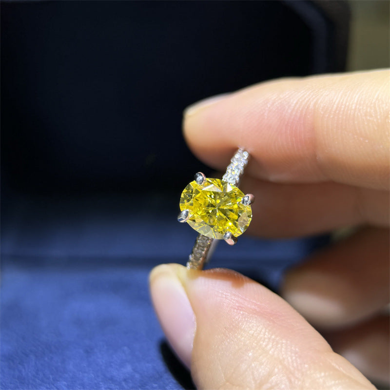 Yellow Oval Moissanite Ring for Women, U-Shaped Pave Band Engagement Ring, 1 Carat or 2 Carat product image