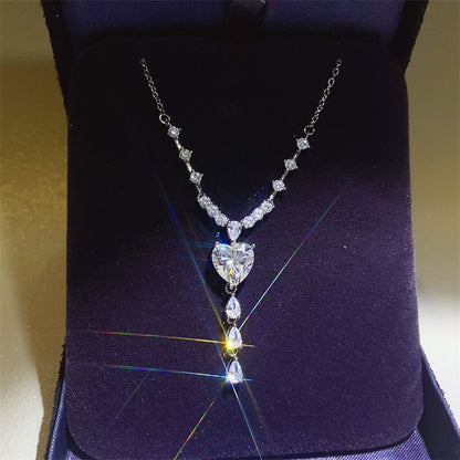 925 Silver Heart Moissanite Necklace for Women, U-Shape Drop Pendant Chain Necklace for Wedding, Evening Dress & Layered Neckline Styling