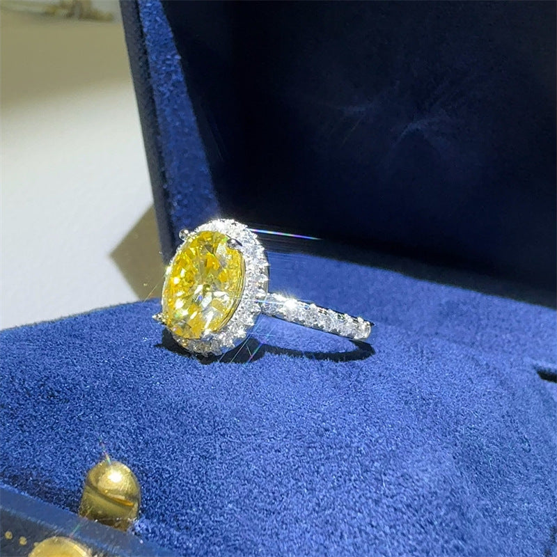 Oval Yellow Moissanite Halo Ring for Women, VVS1 Statement Engagement Ring product image