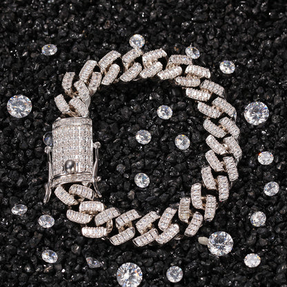 Men’s Iced Out Cuban Link Bracelet with Cubic Zirconia, Gold Plated or Silver Plated Hip Hop Statement Chain Bracelet