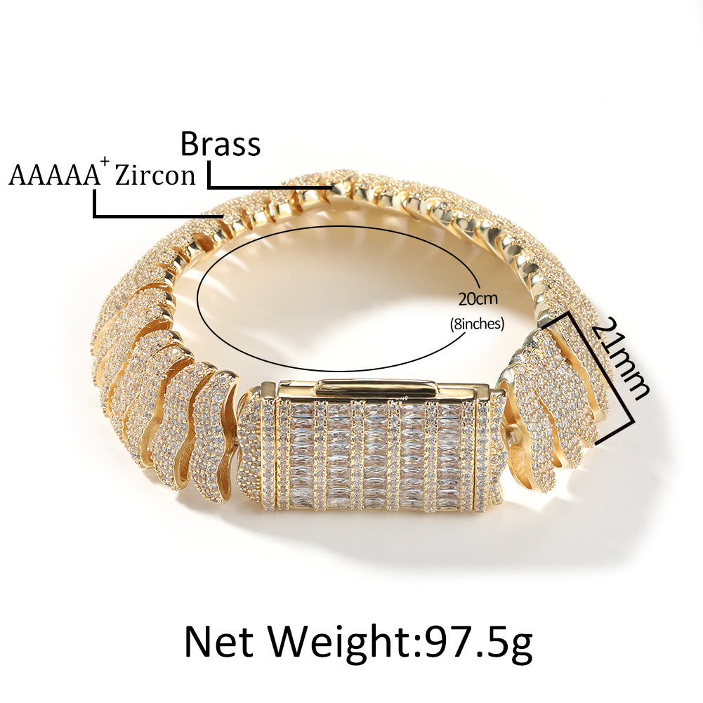 Iced Wave Link Chain Bracelet for Women & Men, Gold Plated or Silver Plated Statement Hip Hop Bracelet product image