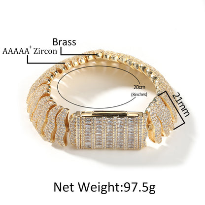 Iced Wave Link Chain Bracelet for Women & Men, Gold Plated or Silver Plated Statement Hip Hop Bracelet