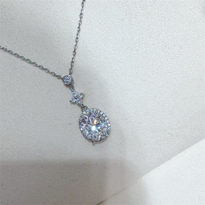 5 Carat Moissanite Necklace for Women, Oval Pendant Chain Necklace in 925 Silver, Geometric O Chain 41-50cm