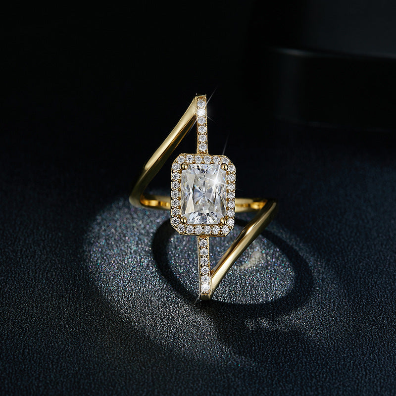 Radiant Moissanite Ring, Asymmetrical Halo Engagement Ring for Women product image