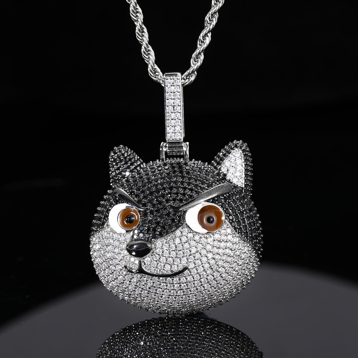 Iced Out Dog Pendant Necklace for Women and Men – Silvery Copper Chain with Cubic Zirconia Hip Hop Animal Pendant product image