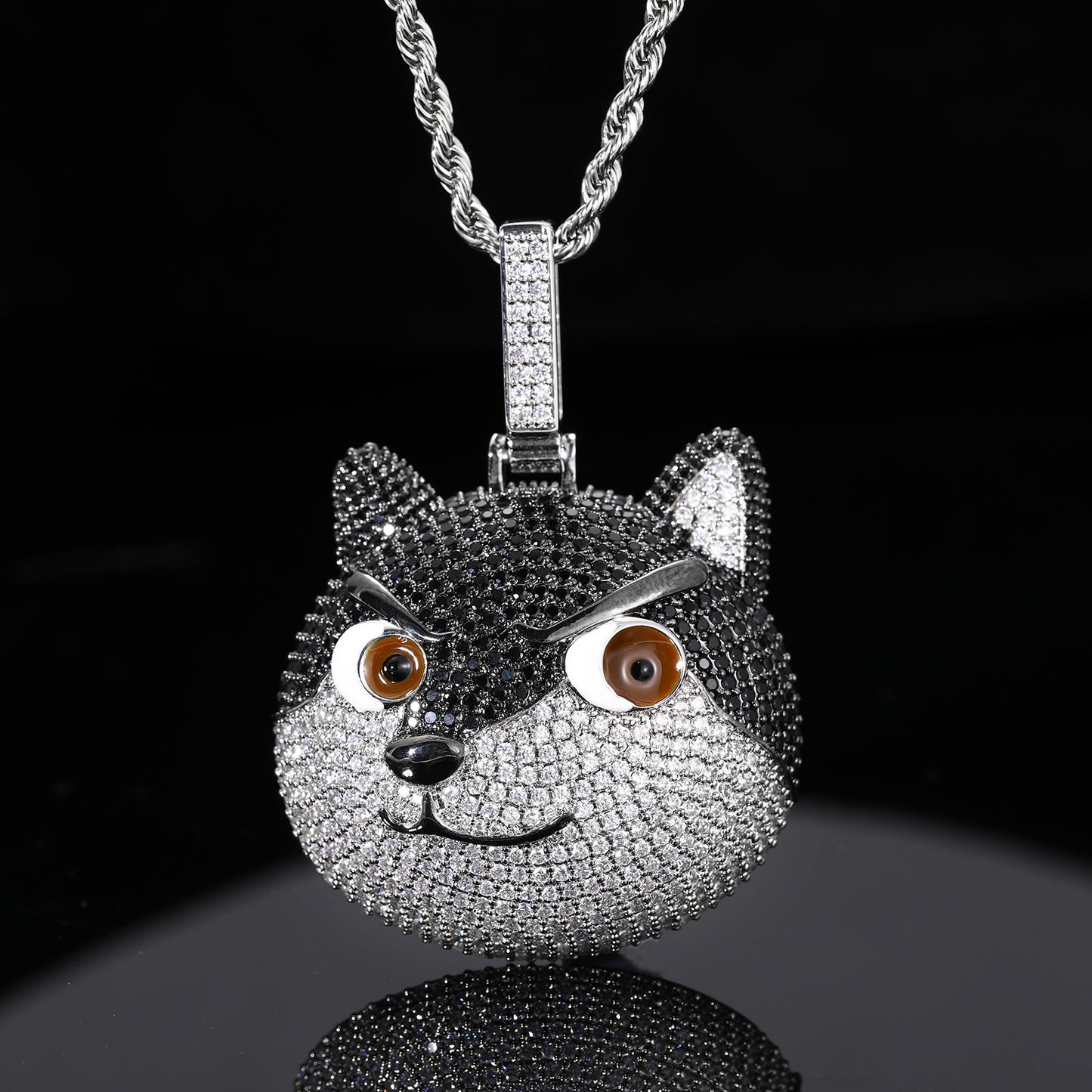 Iced Out Dog Pendant Necklace for Women and Men – Silvery Copper Chain with Cubic Zirconia Hip Hop Animal Pendant product image