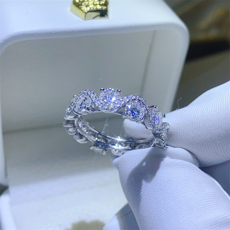 Moissanite Eternity Ring for Women, White Tone Round Stone Stacking Band, Pavé Accent Full Finger Ring, Giftable Fashion Ring 2026 product image