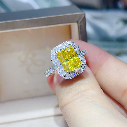 3 Carat Yellow Radiant Cut Moissanite Halo Ring for Women