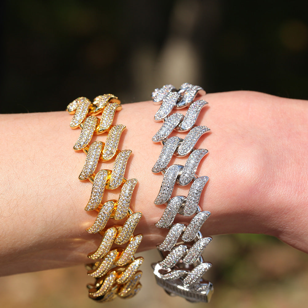 Unisex Thorn Cuban Link Bracelet with Cubic Zirconia - Statement Hip Hop Chain Bracelet in Gold or Silver Tone, 8 Inch