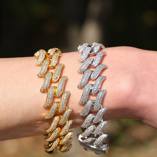 Unisex Thorn Cuban Link Bracelet with Cubic Zirconia - Statement Hip Hop Chain Bracelet in Gold or Silver Tone, 8 Inch