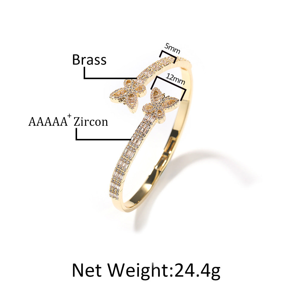 Butterfly Cubic Zirconia Cuff Bracelet for Women - Hip Hop Statement Bangle in Gold, Silver & Rose Gold product image