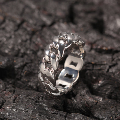 Unisex Cuban Link Chain Ring in Gold or Silver Tone – Trendy Hip Hop Statement Stackable Band