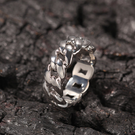 Unisex Cuban Link Chain Ring in Gold or Silver Tone – Trendy Hip Hop Statement Stackable Band