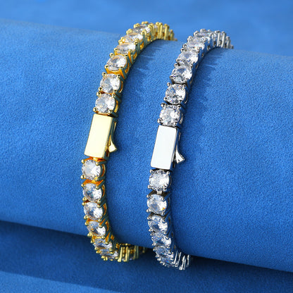 3-6 mm Round CZ Tennis Hip Hop Bracelet with Silver Base - CHA005