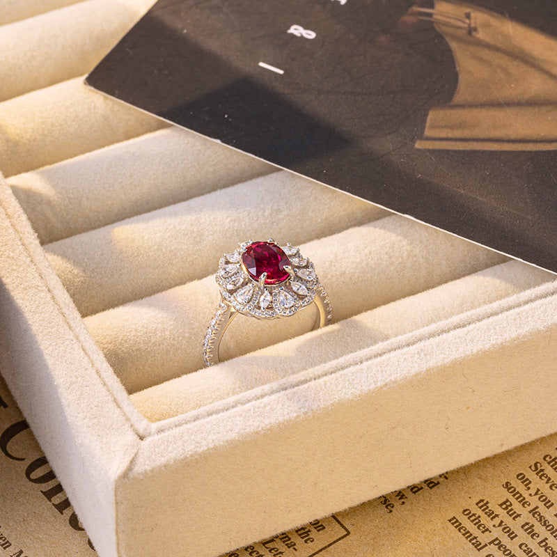Lab-Created Ruby Halo Ring Set with Matching Necklace and Earrings product image