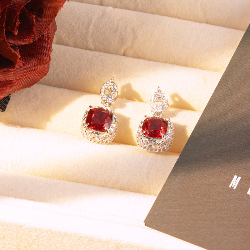 8mm Lab Grown Ruby Cushion Stud Earrings, S925 Silver 18K Gold Plated for Women product image