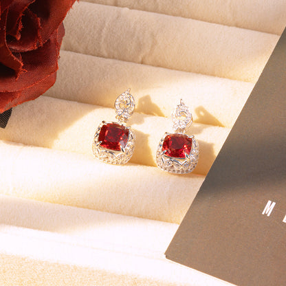 8mm Lab Grown Ruby Cushion Stud Earrings, S925 Silver 18K Gold Plated for Women